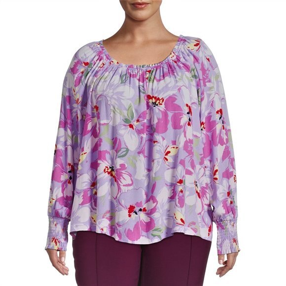 Floral Peasant Blouse Top Long Sleeve Plus Size Sz 0X NWT - Picture 1 of 8